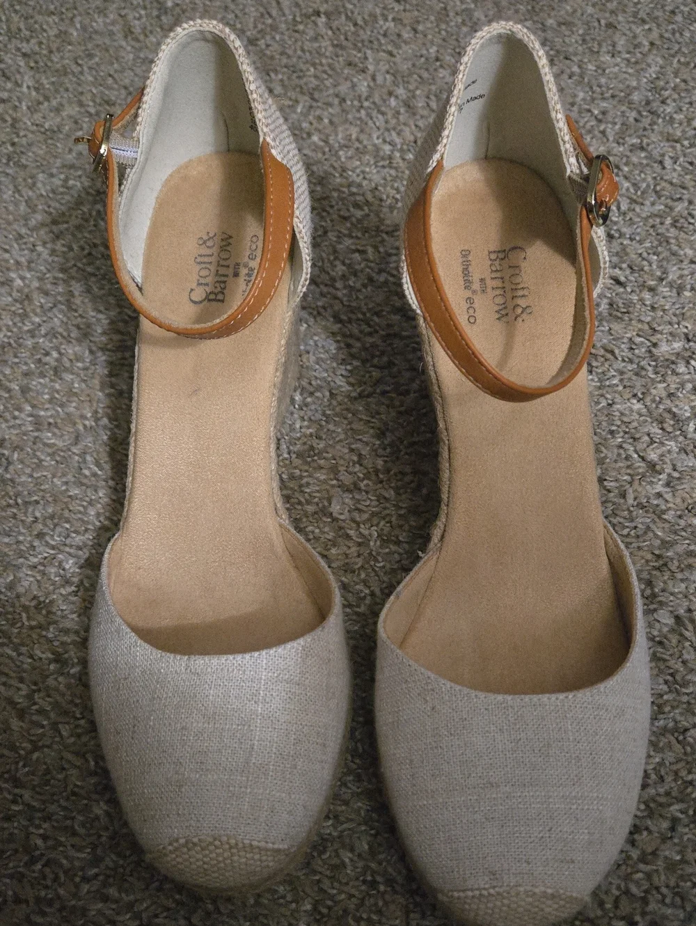 croft & barrow Cream Espadrille Wedge Sandals with Tan Ankle Strap